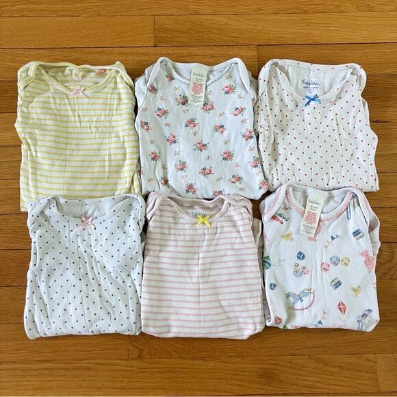 Baby Boden Other - Baby Boden Mini Pink Yellow Stripes Floral Cotton Long Sleeve Bodysuits 18-24